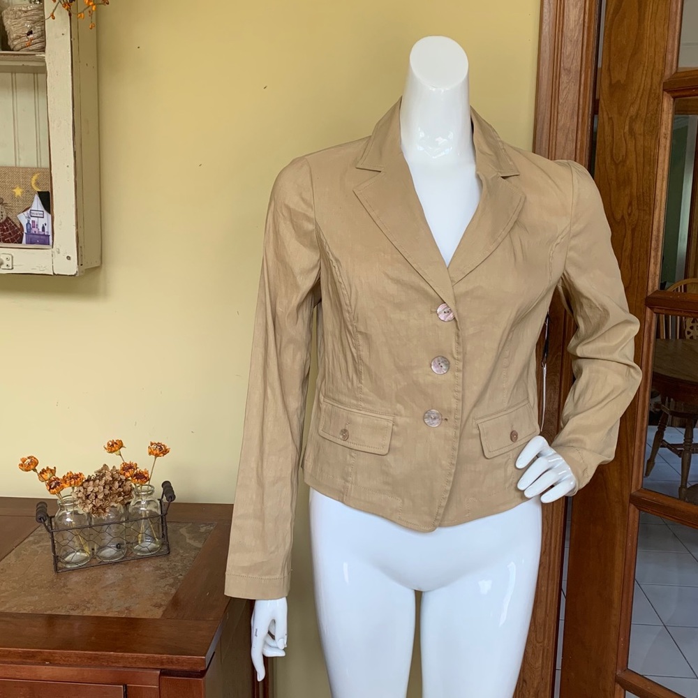 Worth New York Camel Stretch Linen Blazer
